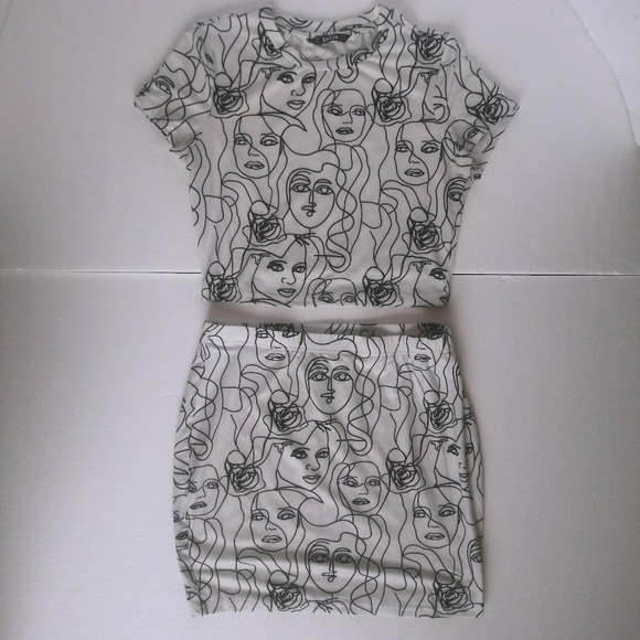 Shein Figure Graphic Top & Bodycon Skirt Set